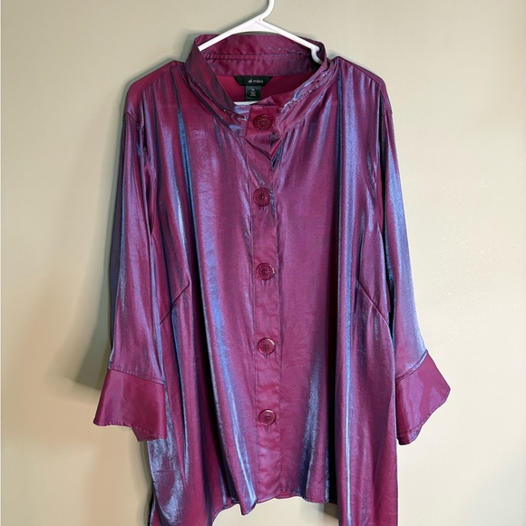 Ali Miles Shimmering Purple Button Down Shirt 3X - Picture 3 of 16